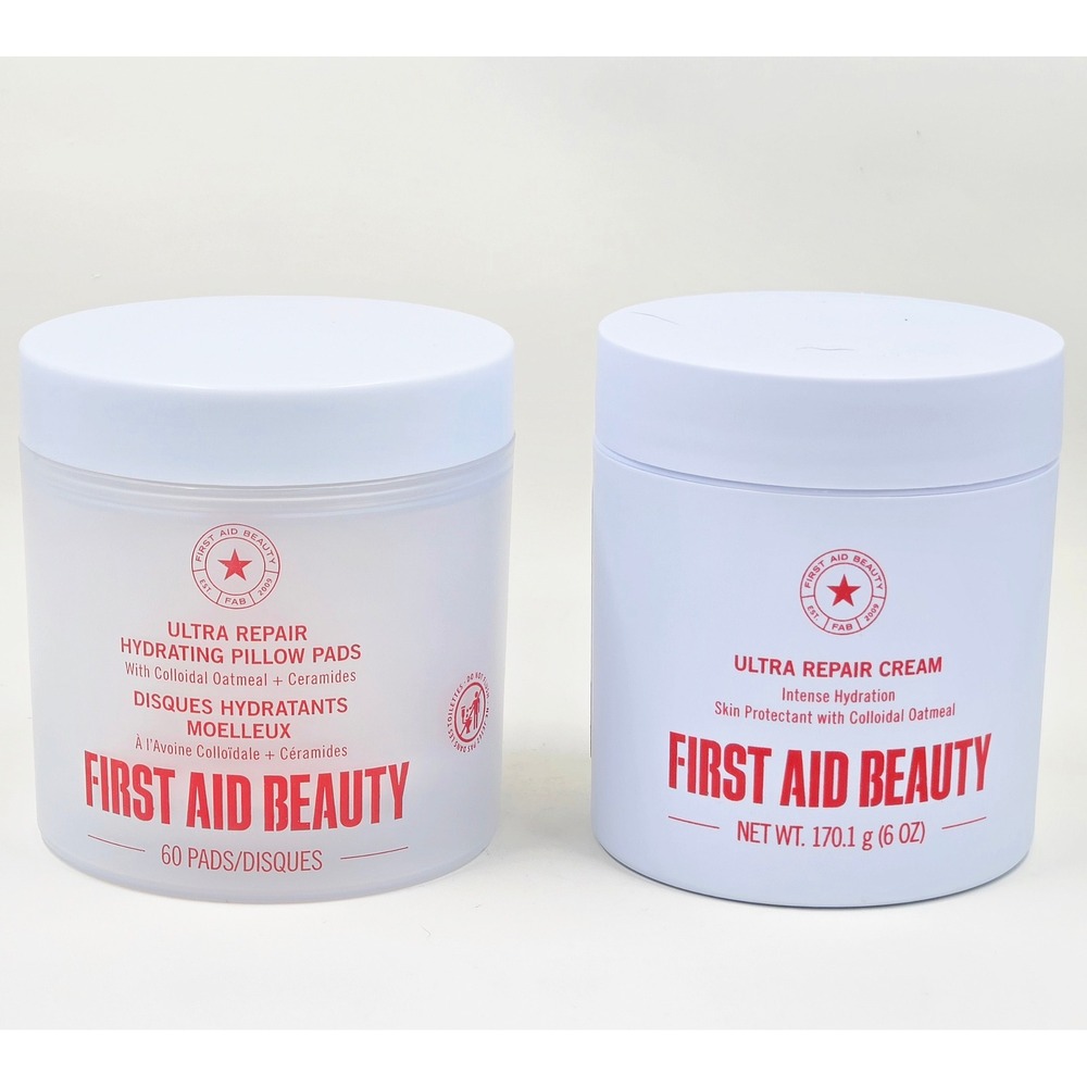 First Aid Beauty Ultra Repair Cream 6oz and Hydrating Pillow Pads 60ct Set
